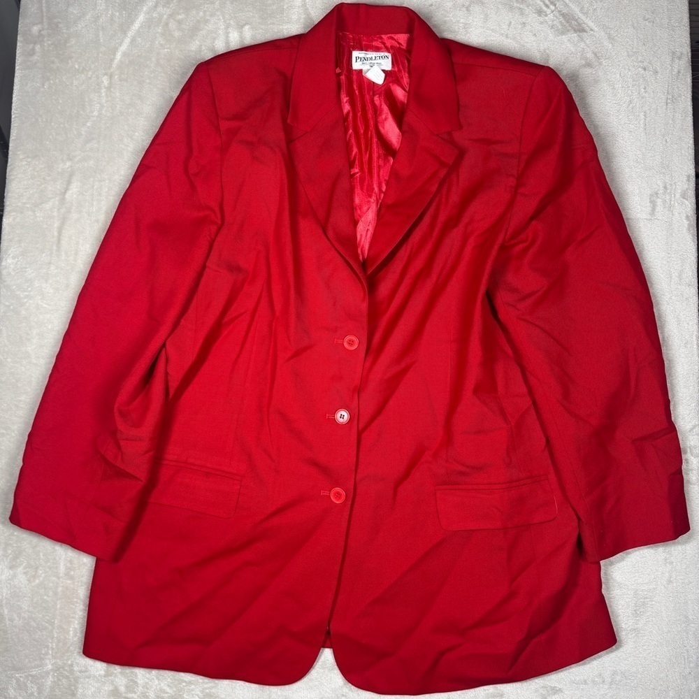 Vintage Pendleton 100% Virgin Wool Red Button Front Collared Blazer Size 18 Tall